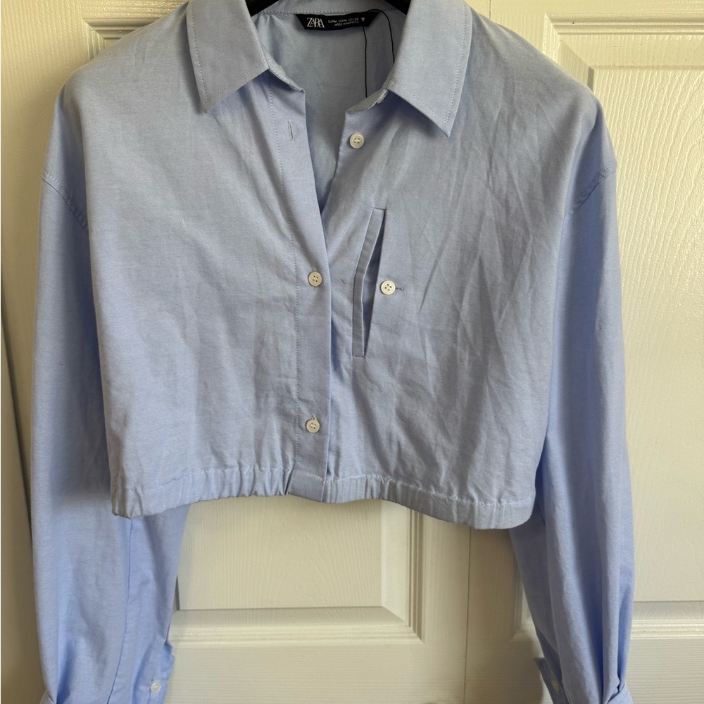 Zara Sky Blue Cropped Shirt